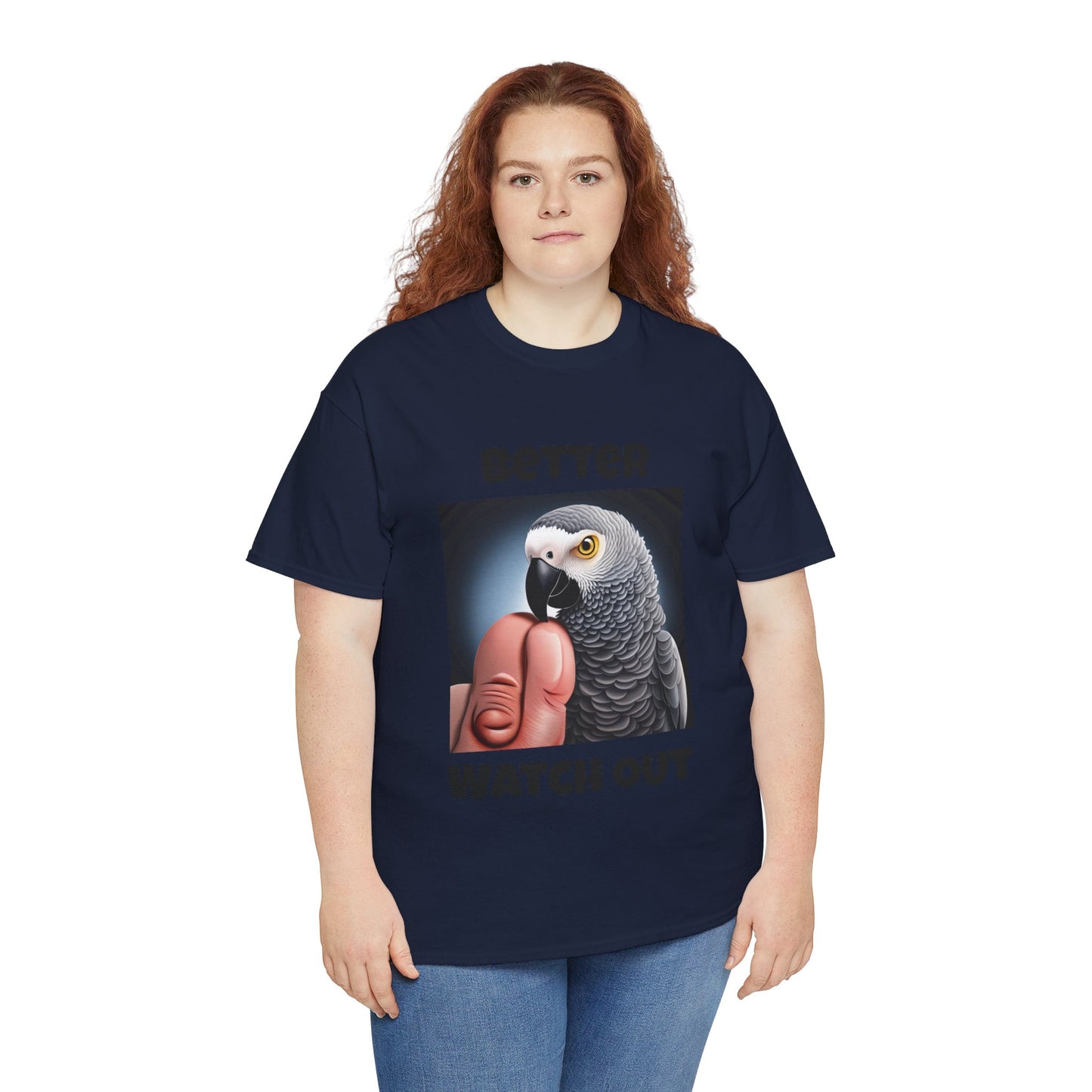 African Grey "Watch Out" Unisex Heavy Cotton Tee