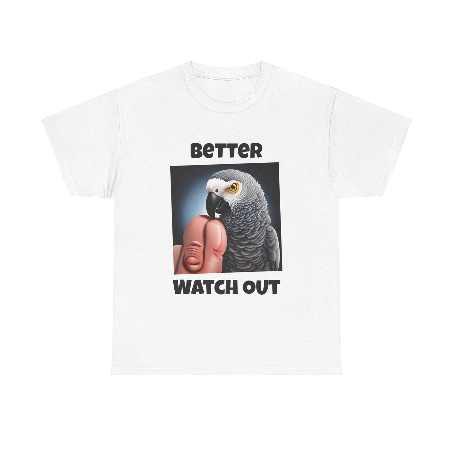 African Grey "Watch Out" Unisex Heavy Cotton Tee