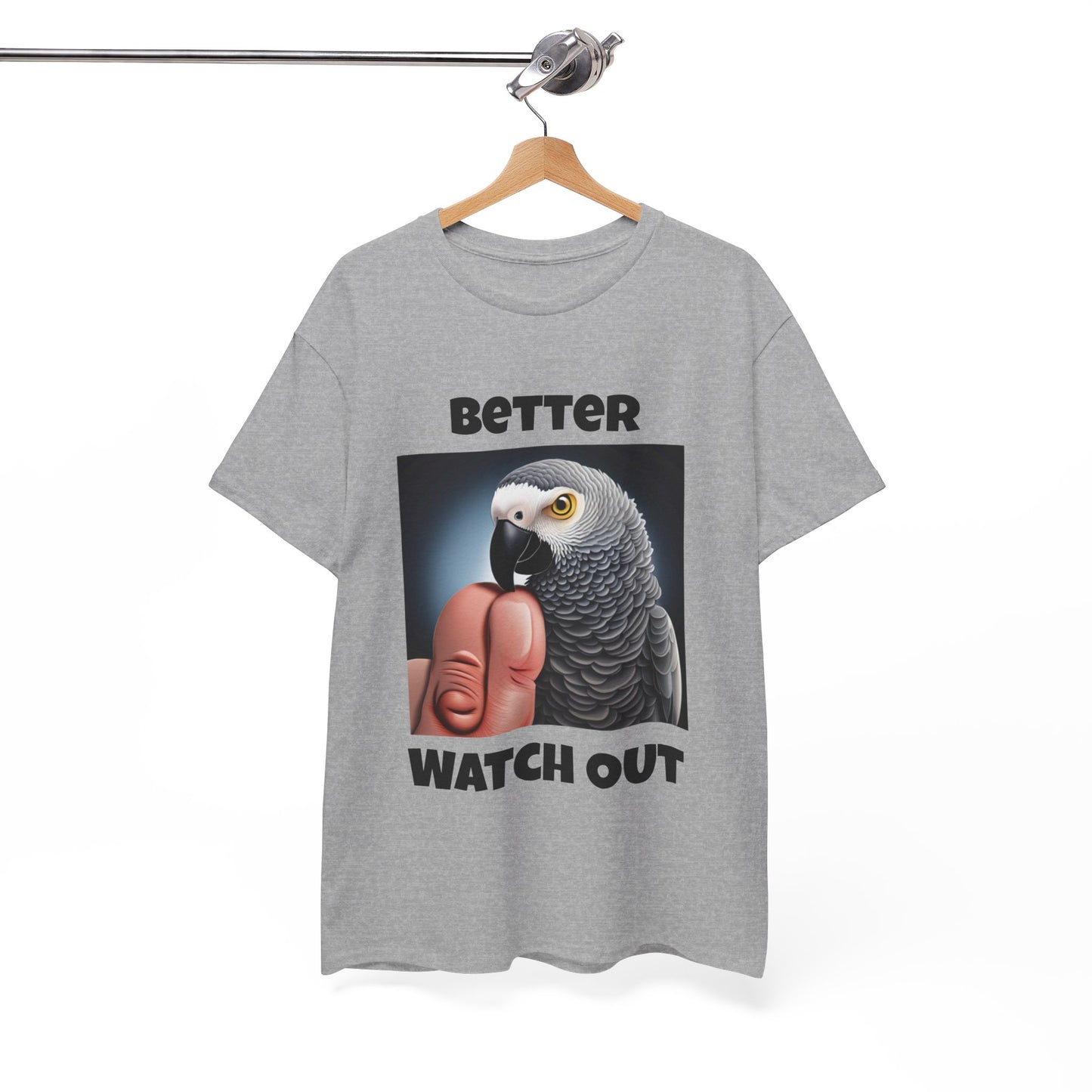 African Grey "Watch Out" Unisex Heavy Cotton Tee