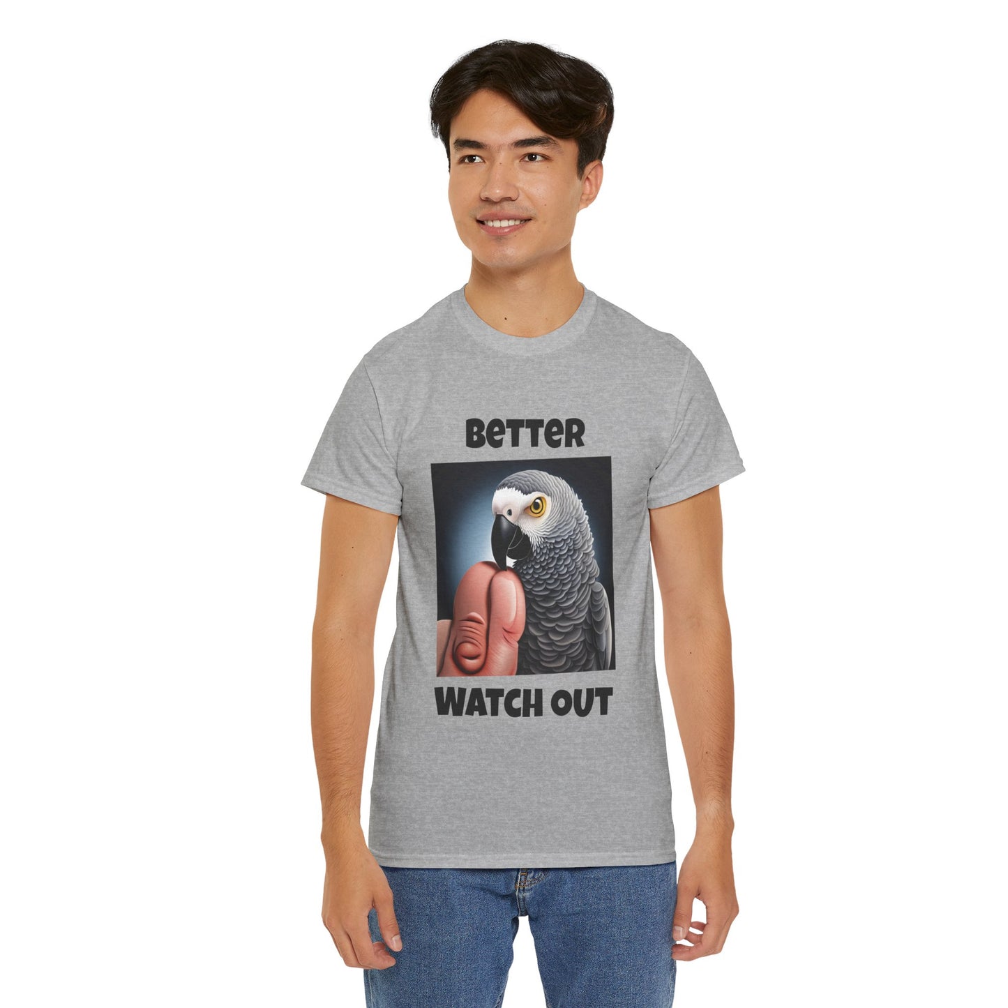 African Grey "Watch Out" Unisex Heavy Cotton Tee