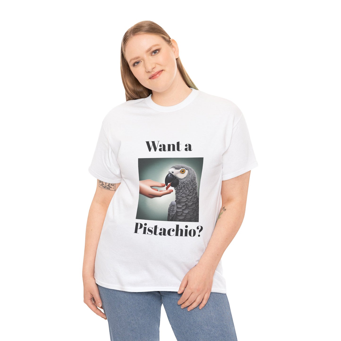 African Grey Want A Pistachio Unisex Heavy Cotton Tee