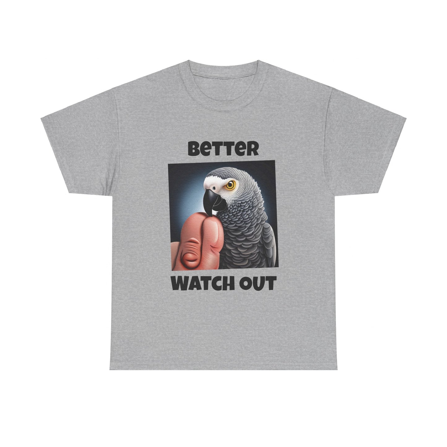 African Grey "Watch Out" Unisex Heavy Cotton Tee