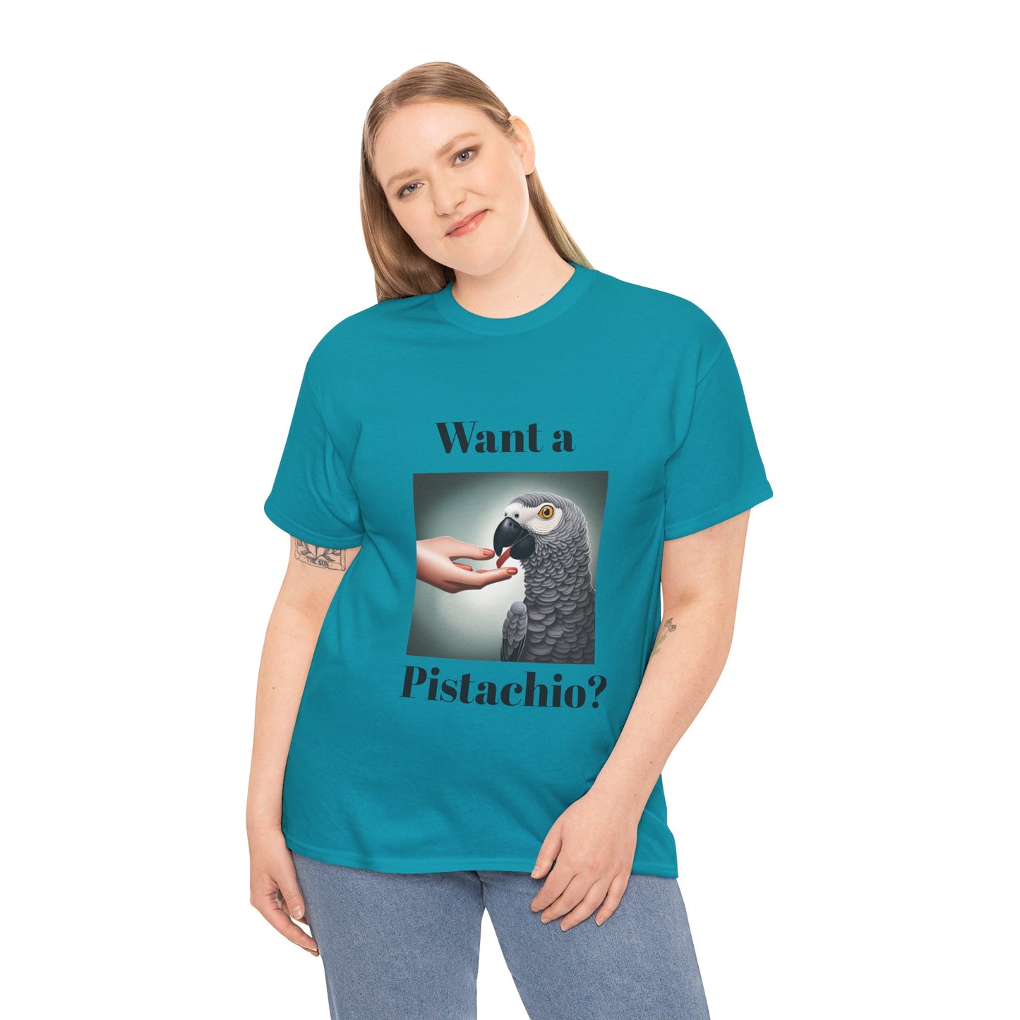 African Grey Want A Pistachio Unisex Heavy Cotton Tee