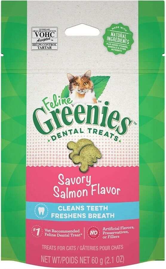 Greenies Feline Natural Dental Treats Tempting Salmon Flavor Cleans Teeth 