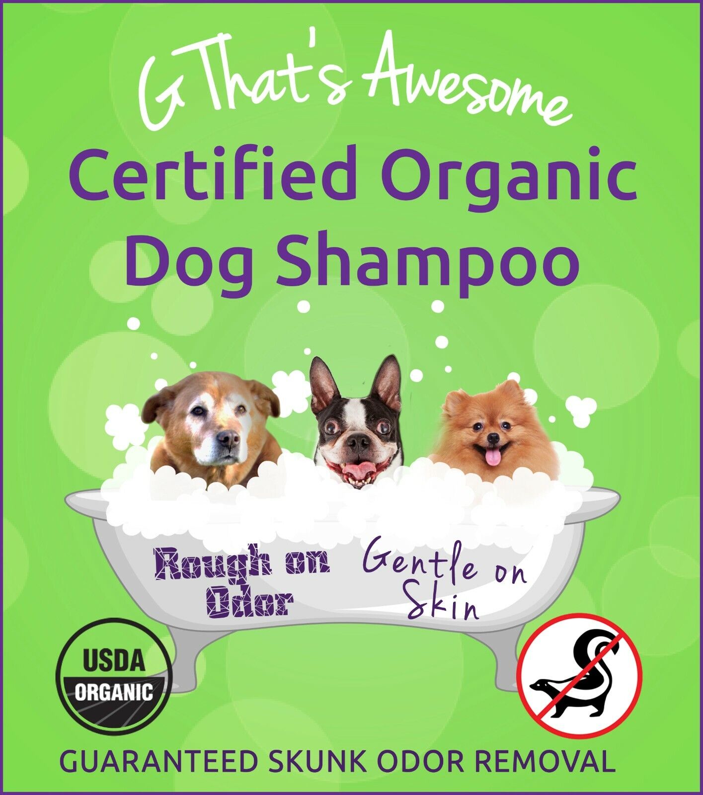 USDA Certified Organic Dog Shampoo Guarenteed Skunk Odor Remover Gentle On Skin