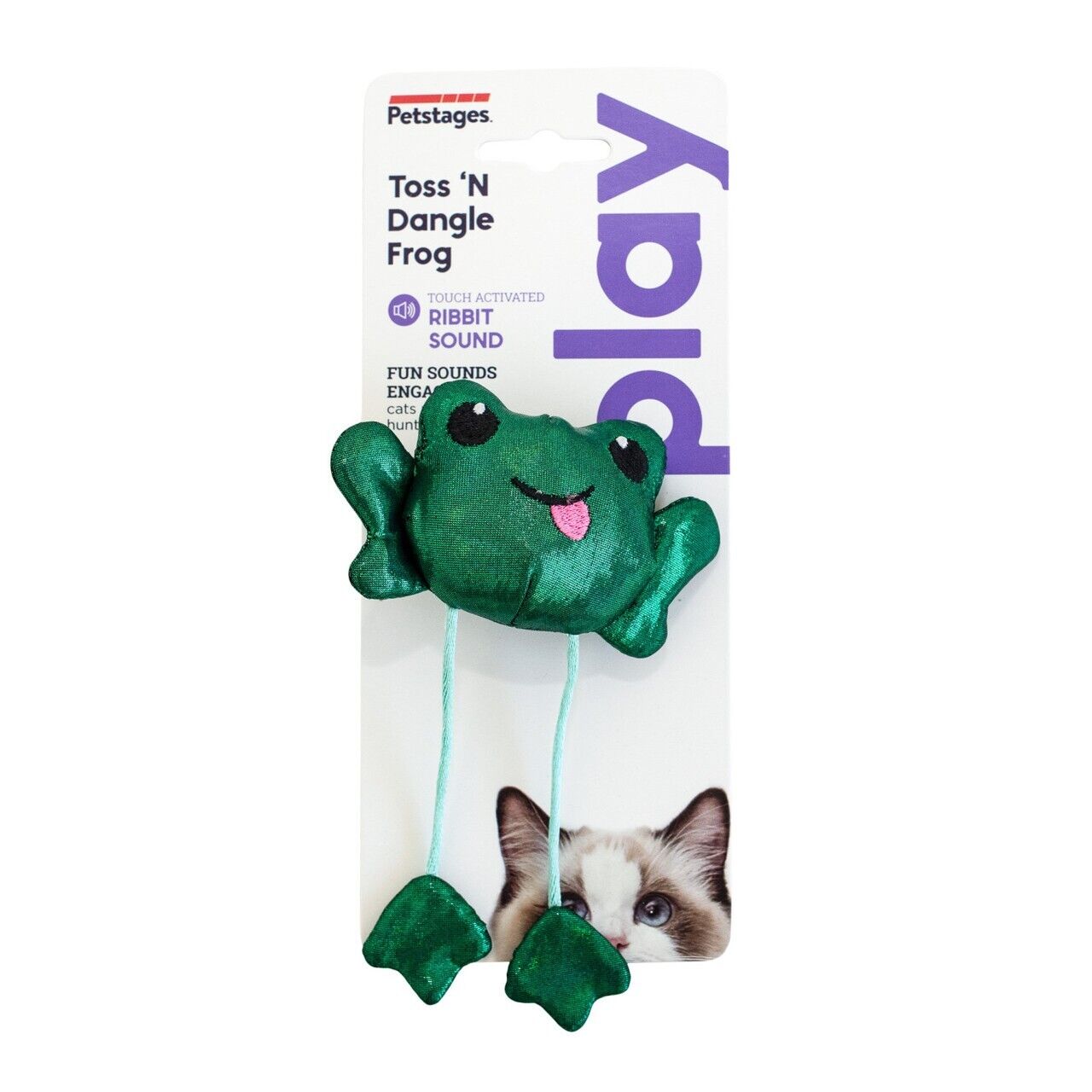 Toss 'N Dangle Frog Catnip Cat Toy Ribbet Sound Touch Activated