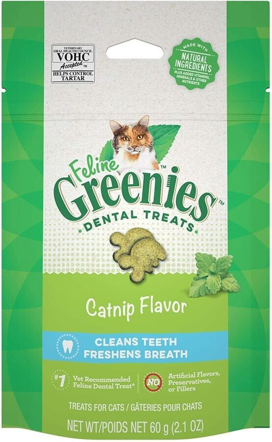 Greenies Feline Natural Dental Treats Catnip Flavor Freshens Cleans Teeth 2.1 oz