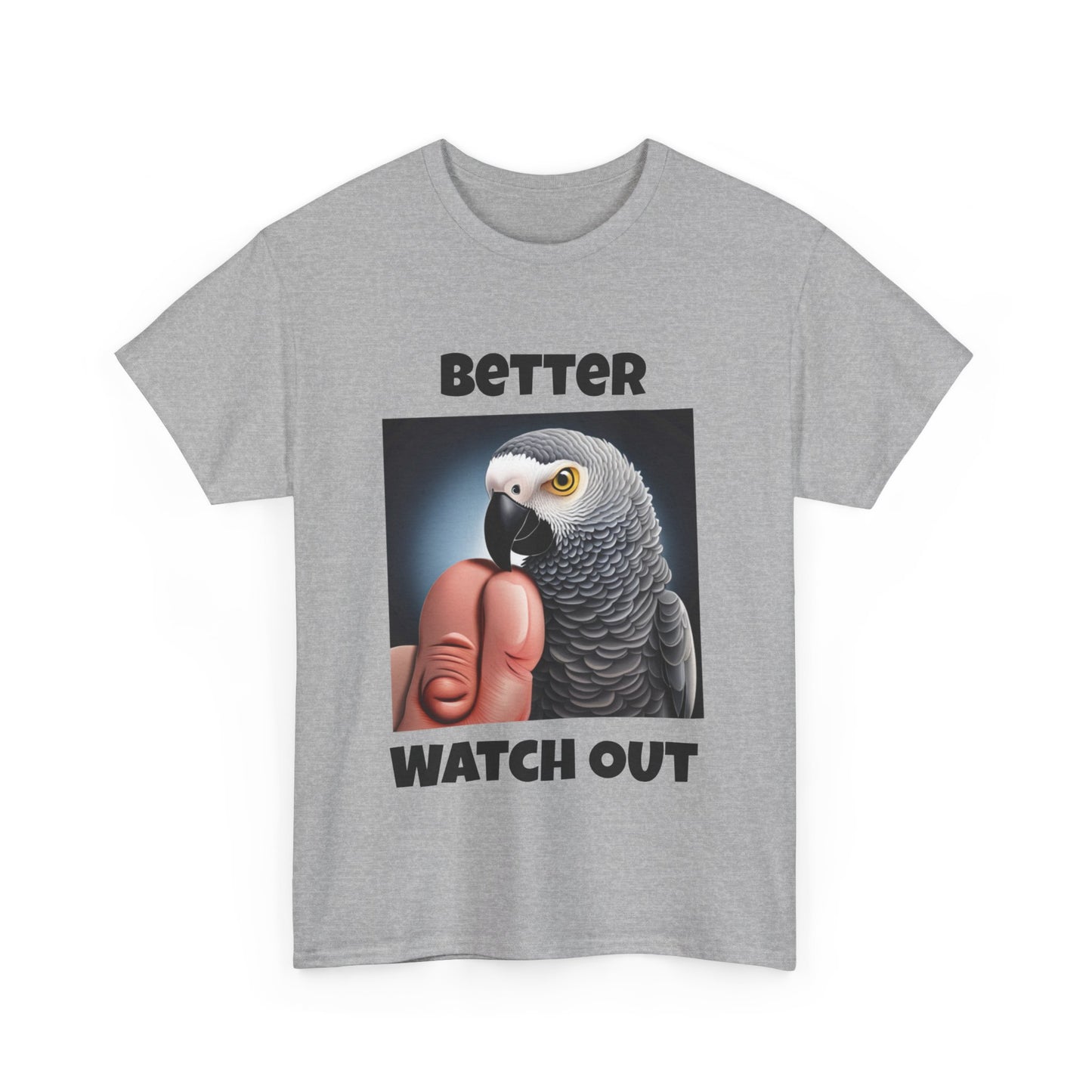 African Grey "Watch Out" Unisex Heavy Cotton Tee