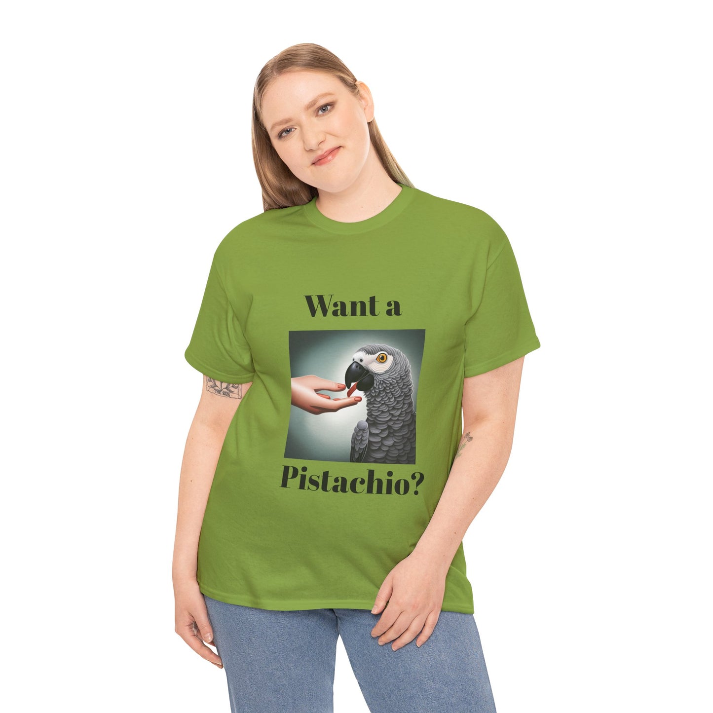 African Grey Want A Pistachio Unisex Heavy Cotton Tee