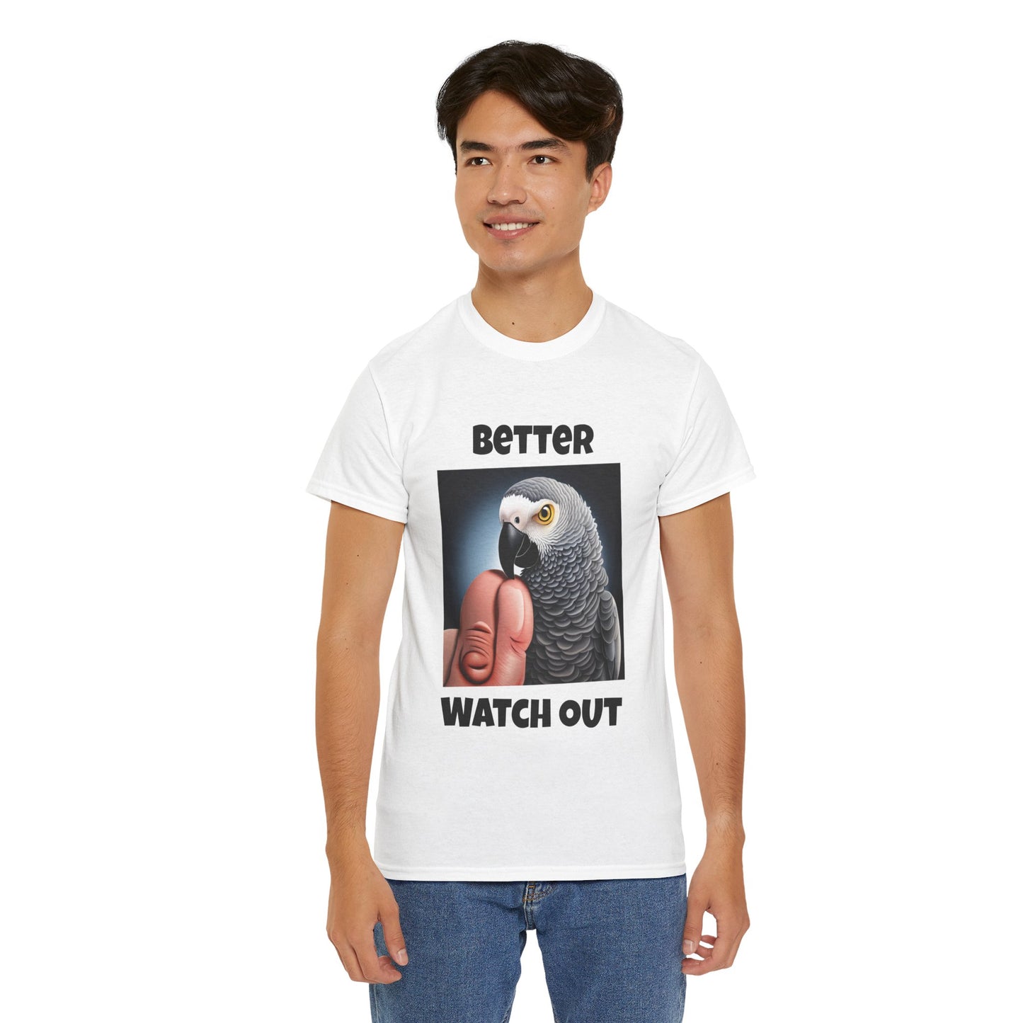 African Grey "Watch Out" Unisex Heavy Cotton Tee