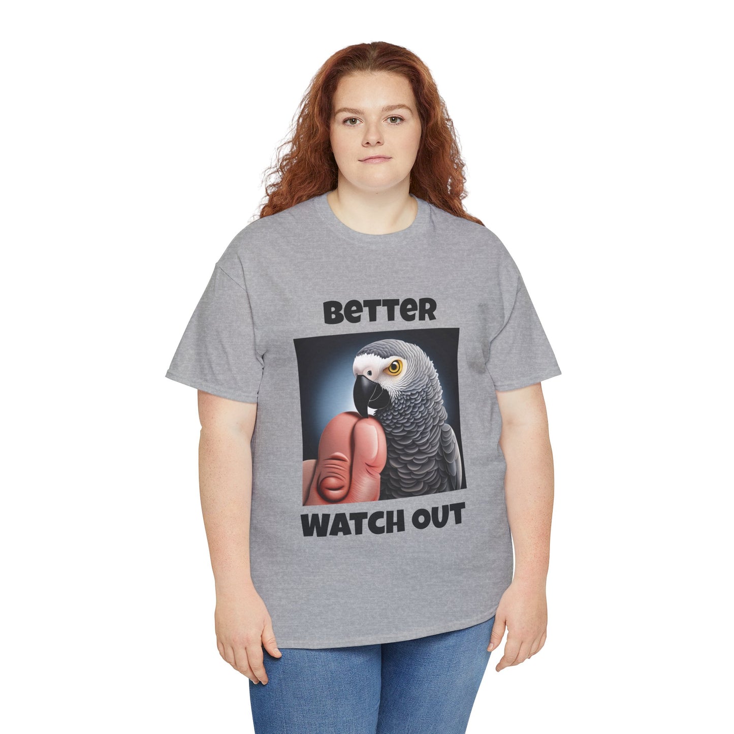 African Grey "Watch Out" Unisex Heavy Cotton Tee