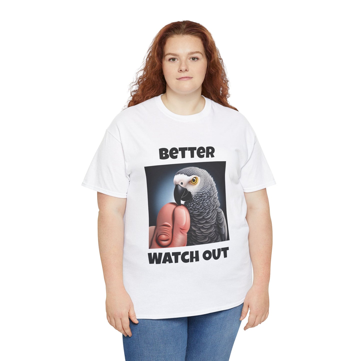 African Grey "Watch Out" Unisex Heavy Cotton Tee