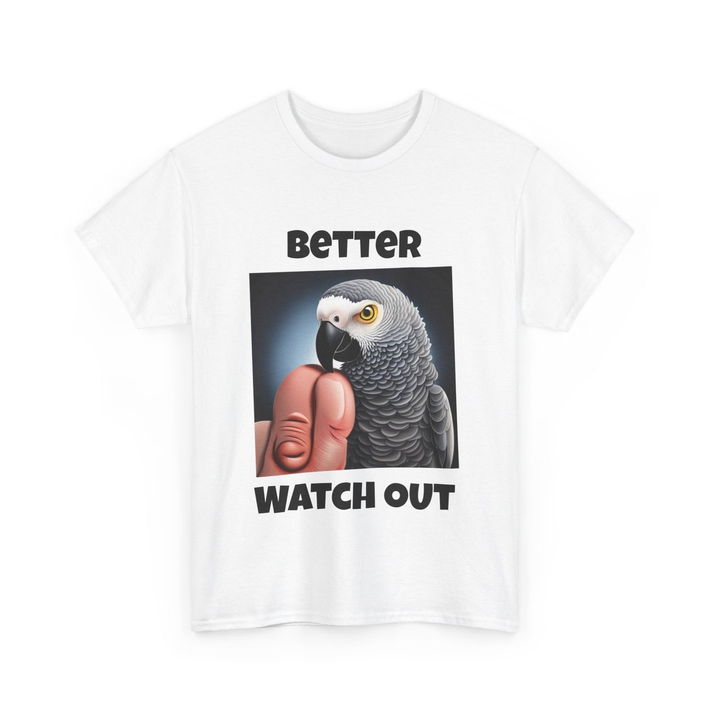 African Grey "Watch Out" Unisex Heavy Cotton Tee