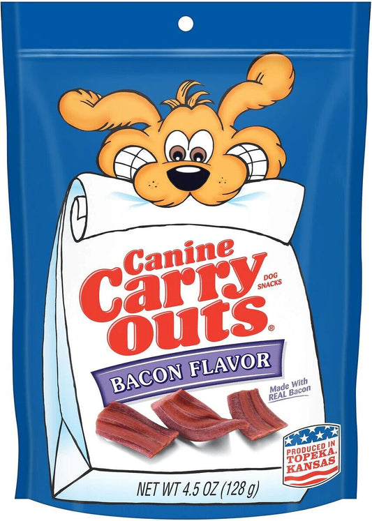 Canine Carry Outs Bacon Flavor Dog Treats 4.5 Oz. Made In USA Made Real Bacon