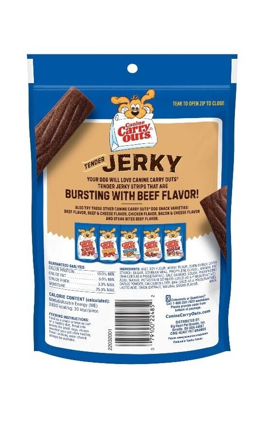 Canine Carry Outs Tender Jerky Dog Treat Beef Flavor Dog Chews 3 Ounces Made In USA