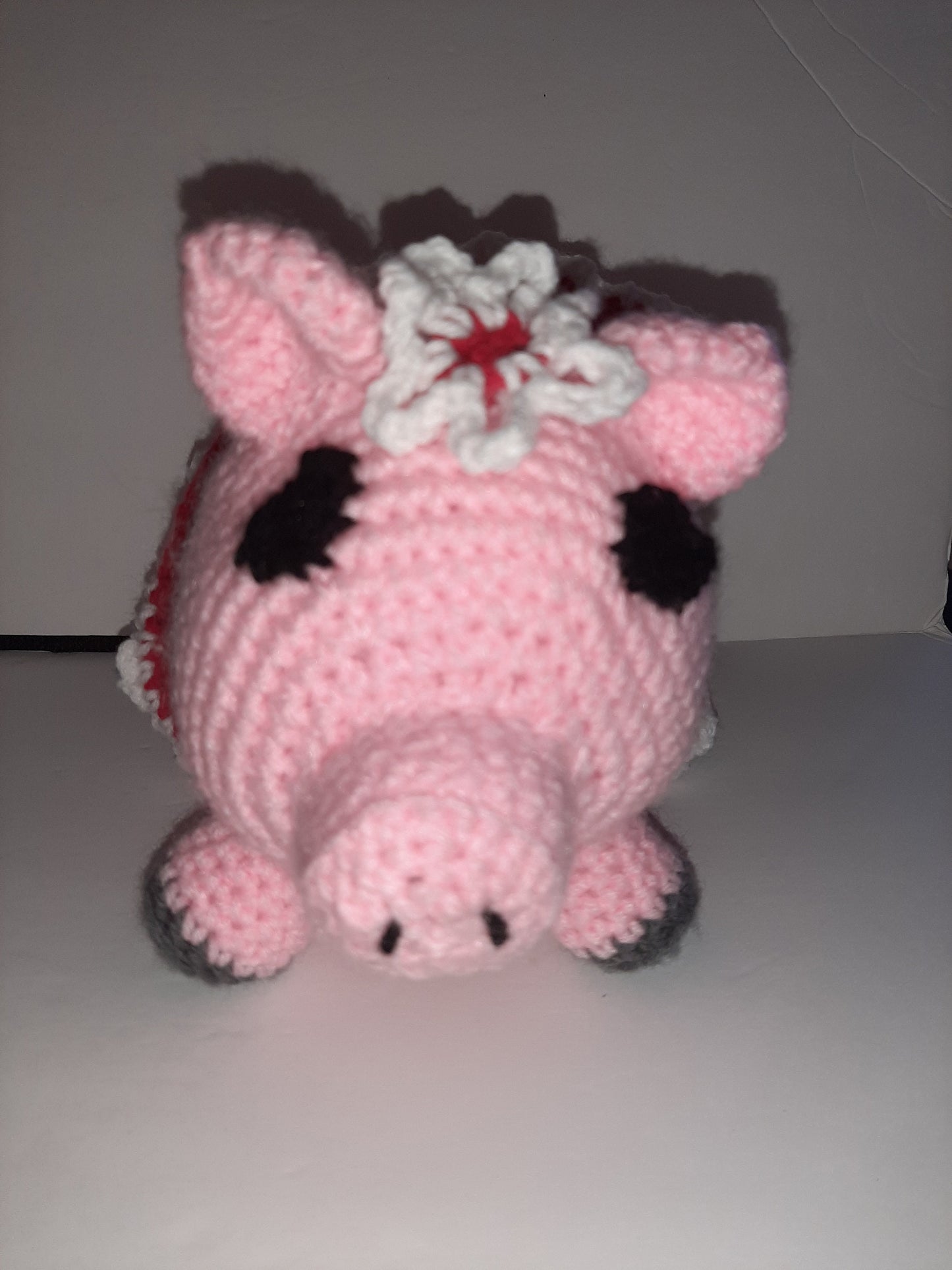 Pink Amigurumi Pig in a Red Removable Skirt  6" Tall Safe Eyes