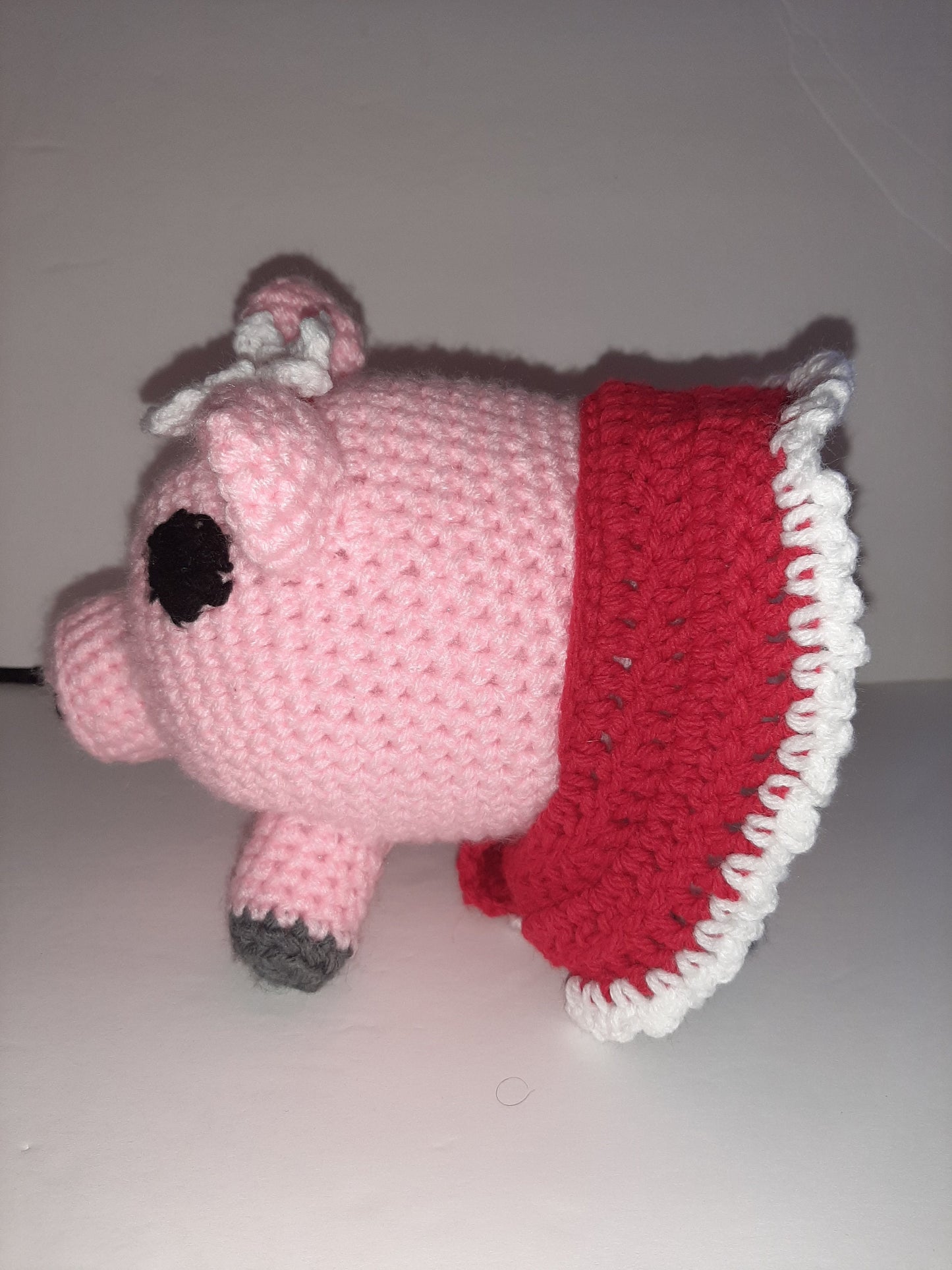 Pink Amigurumi Pig in a Red Removable Skirt  6" Tall Safe Eyes