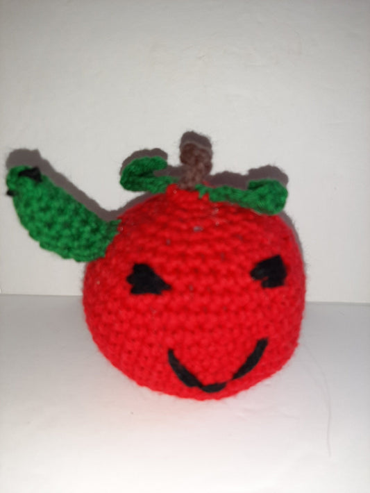 Amigurumi Apple with a Green Worm & Rattle Ball for Kids or Dogs