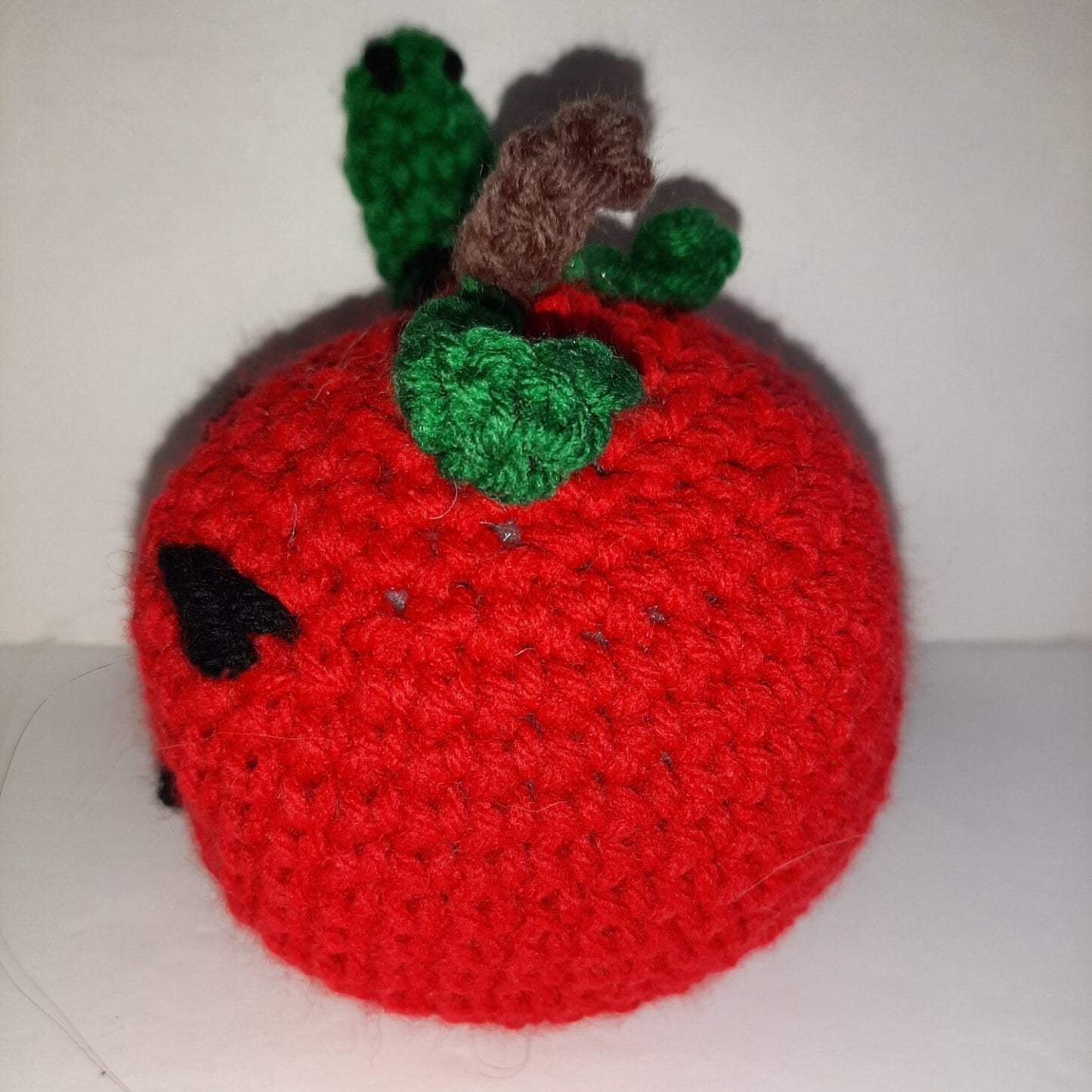 Amigurumi Apple with a Green Worm & Rattle Ball for Kids or Dogs