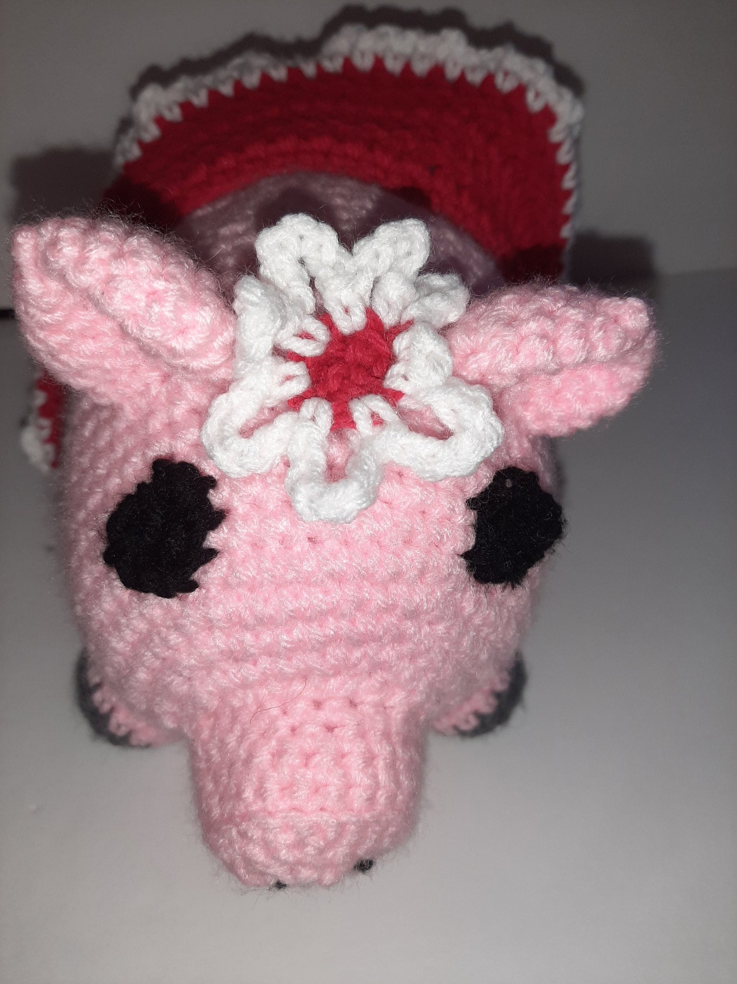 Pink Amigurumi Pig in a Red Removable Skirt  6" Tall Safe Eyes