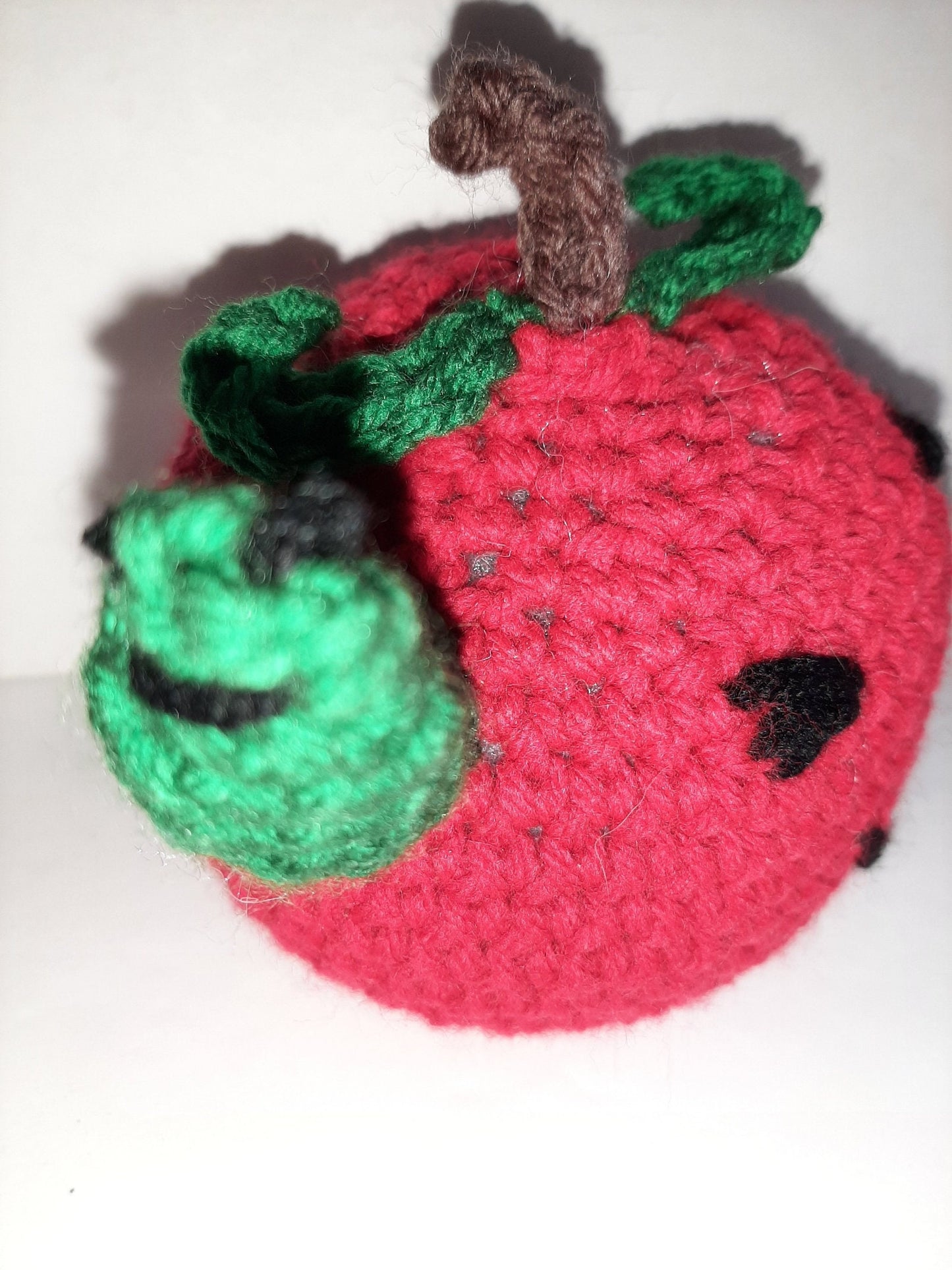 Amigurumi Apple with a Green Worm & Rattle Ball for Kids or Dogs