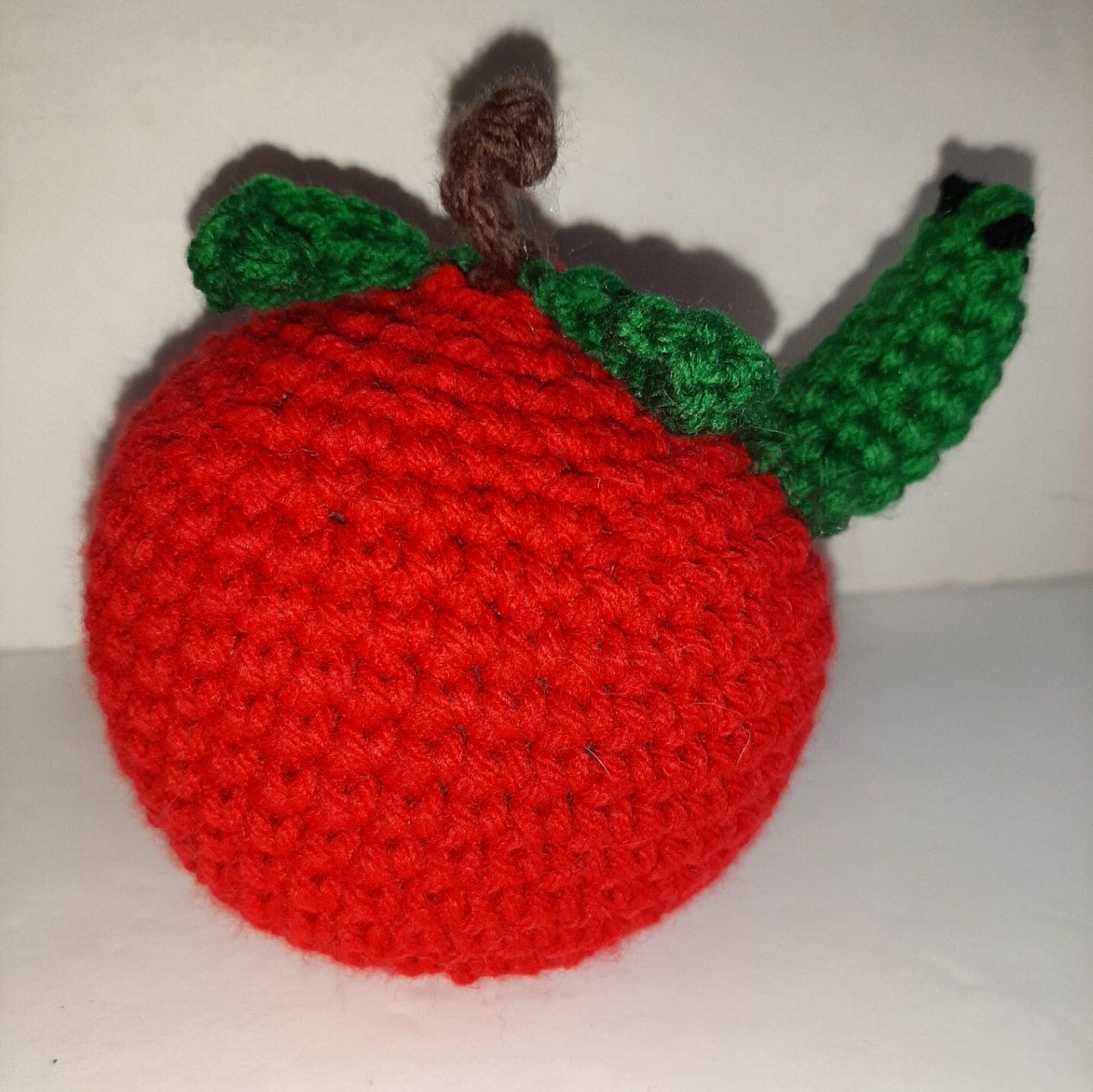 Amigurumi Apple with a Green Worm & Rattle Ball for Kids or Dogs