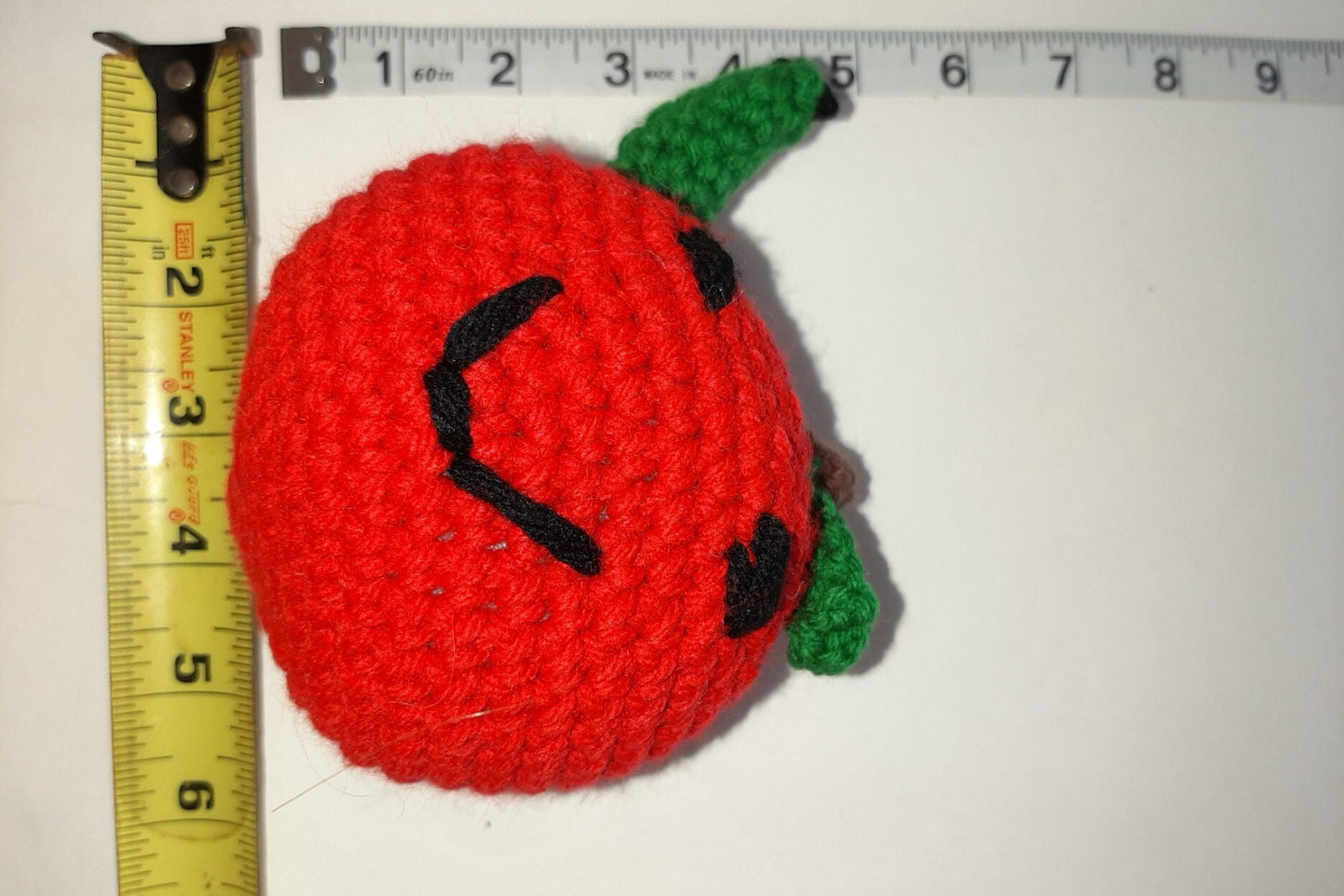 Amigurumi Apple with a Green Worm & Rattle Ball for Kids or Dogs